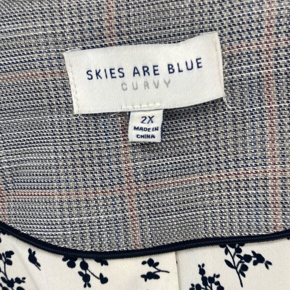 Skies Are Blue Jacket Womens 2X Plus Curvy Gray Plaid Ruched 3/4 Sleeve Blazer - Picture 5 of 10